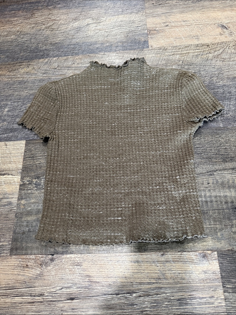 Forever 21 Olive Waffle-Knit Short Sleeve Top
